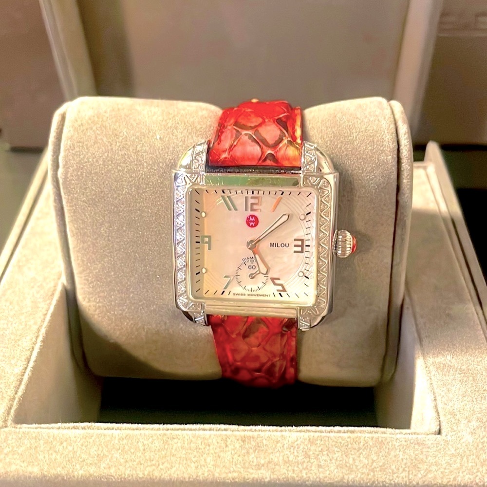 ❤️Michele Deco 🔥 Diamond Milou Watch / New Snakeskin Band orig Box and Papers ✅